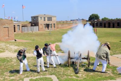 war re-enactment at Fort Morgan